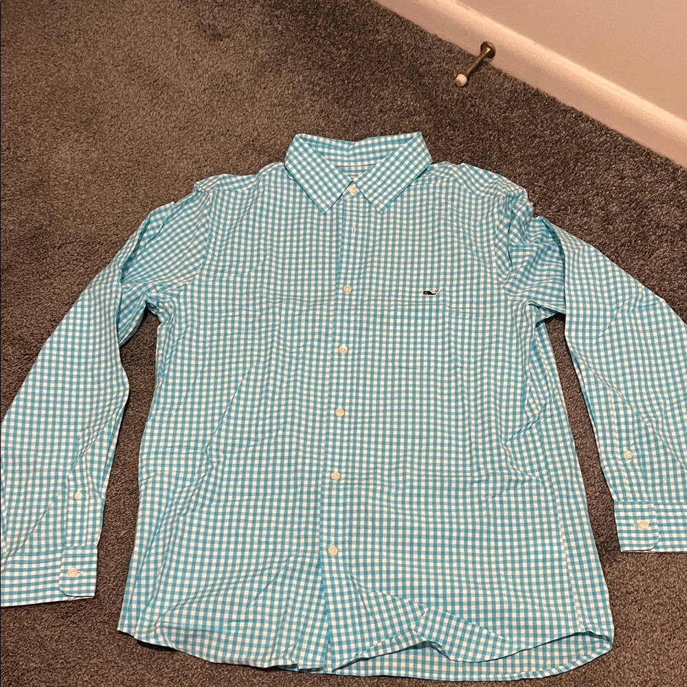 Vineyard Vines Aqua Checked Button Down Shirt - image 1